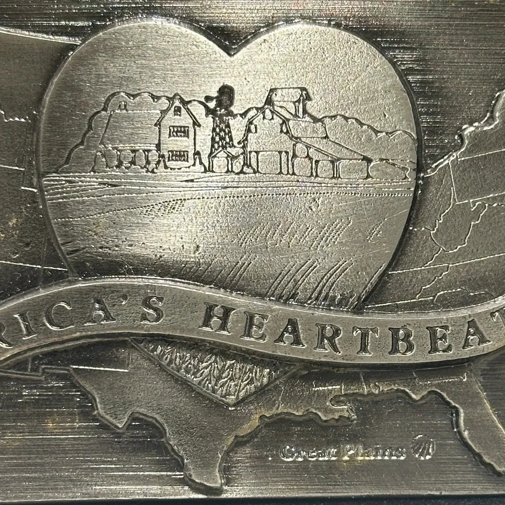 Vintage Great Plains Americas Heartbeat Farm Equipment Advertising Belt Buckle